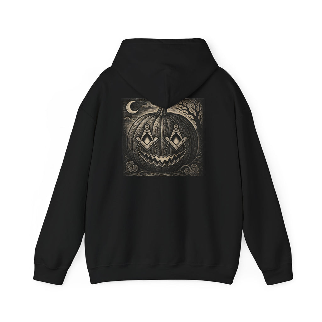 White Font - Masonic Vintage Jack-o'-Lantern Hoodie | Spooky Pumpkin Moon Halloween