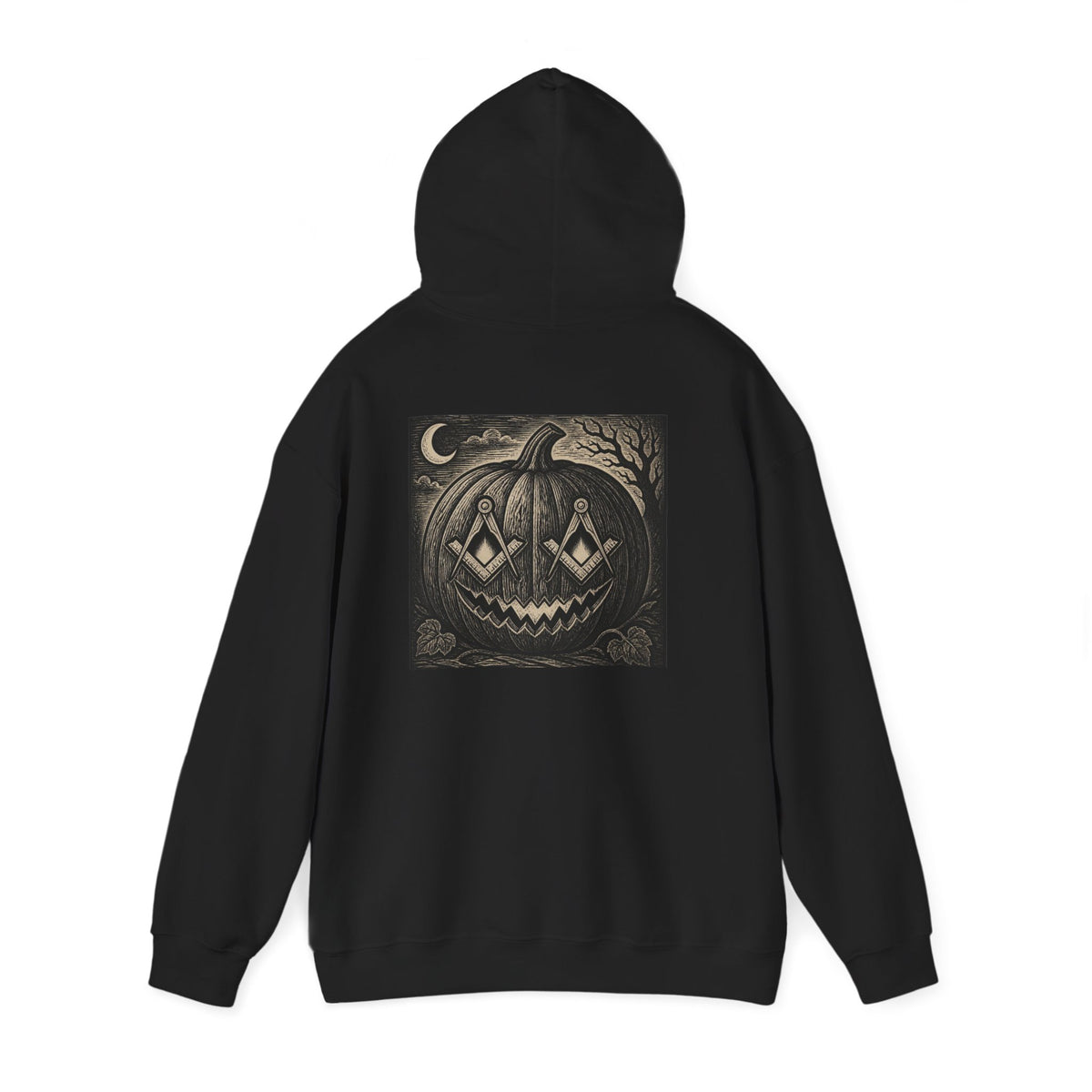 Light Font- Masonic Vintage Jack-o'-Lantern Hoodie | Spooky Pumpkin Moon Halloween